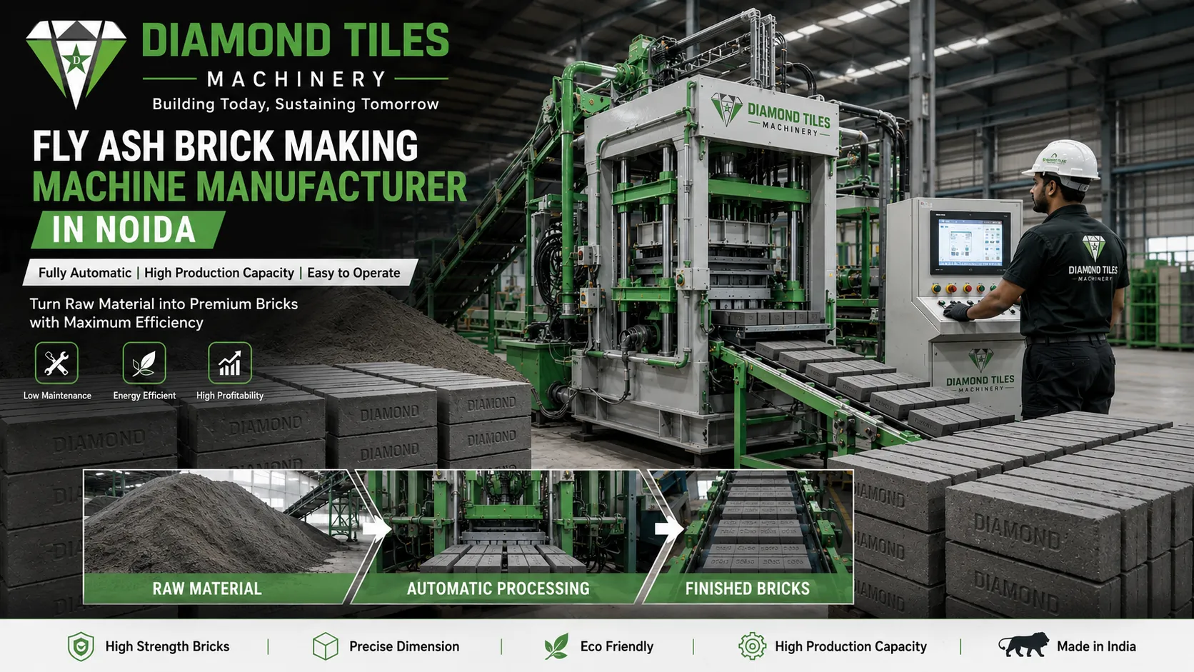 Fly Ash Brick Making Machine Manufacturer in Noida | Diamond Tiles Machinery