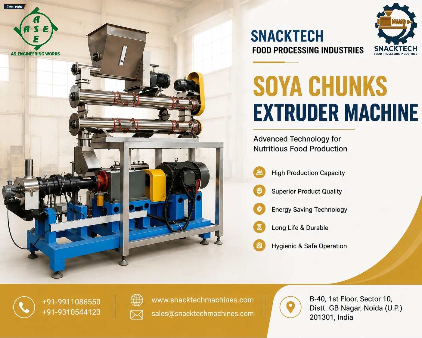 Soya Chunks Extruder Machine Manufacturer In Noida Sector 1