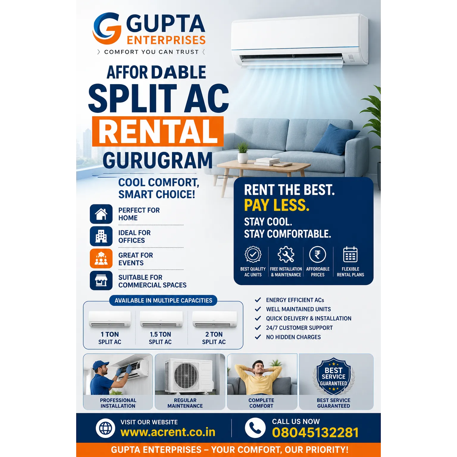 Affordable Split AC Rental Gurugram | Gupta Enterprises