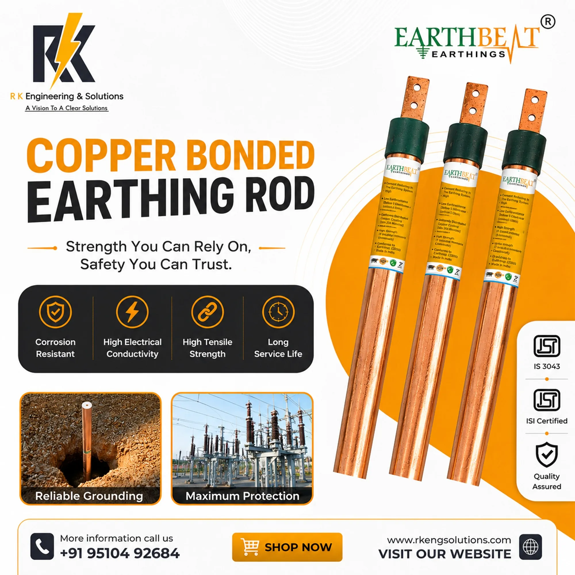Copper Bonded Earthing Rod Manufacturer in Ahmedabad | R K Engineering & Solutions