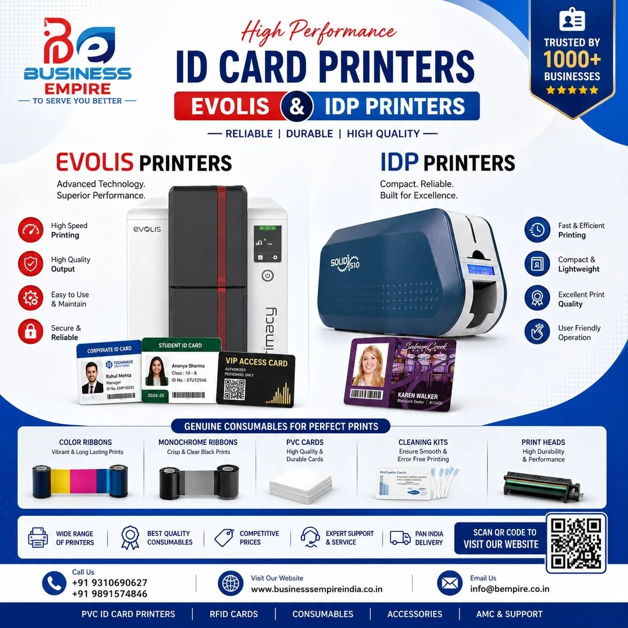 Evolis, IDP SMART & Solid 510 PVC ID Card Printer and Ribbon Supplier in Madhya Pradesh (MP)