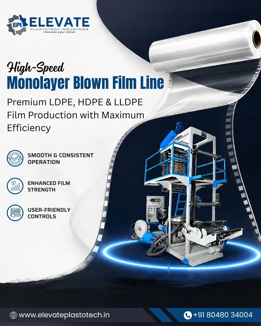 Monolayer Blown Film Line Dealer from Ahmedabad | Elevate Plastotech Industries