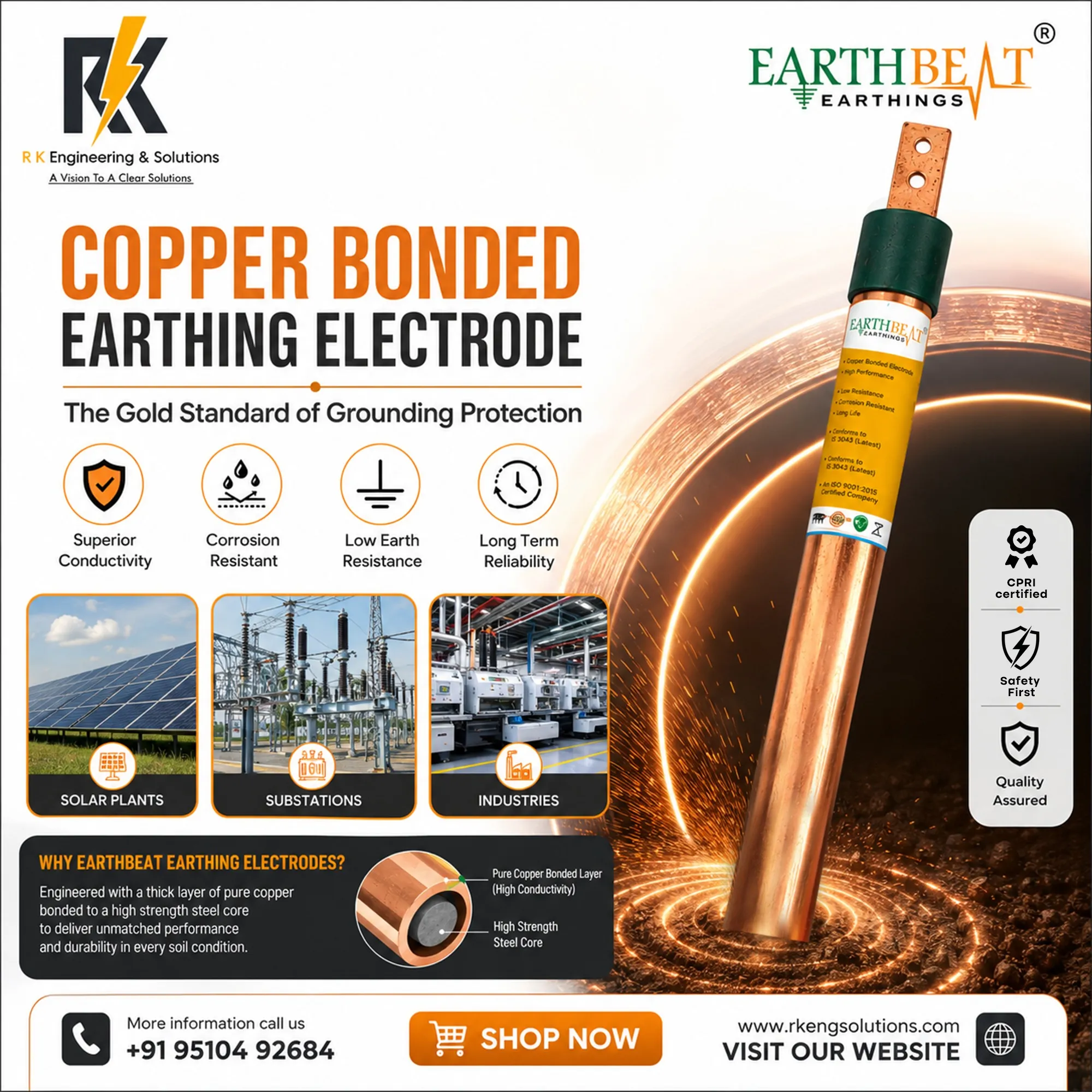 Copper Bonded Earthing Electrode Manufacturer from Ahmedabad | R K Engineering & Solutions