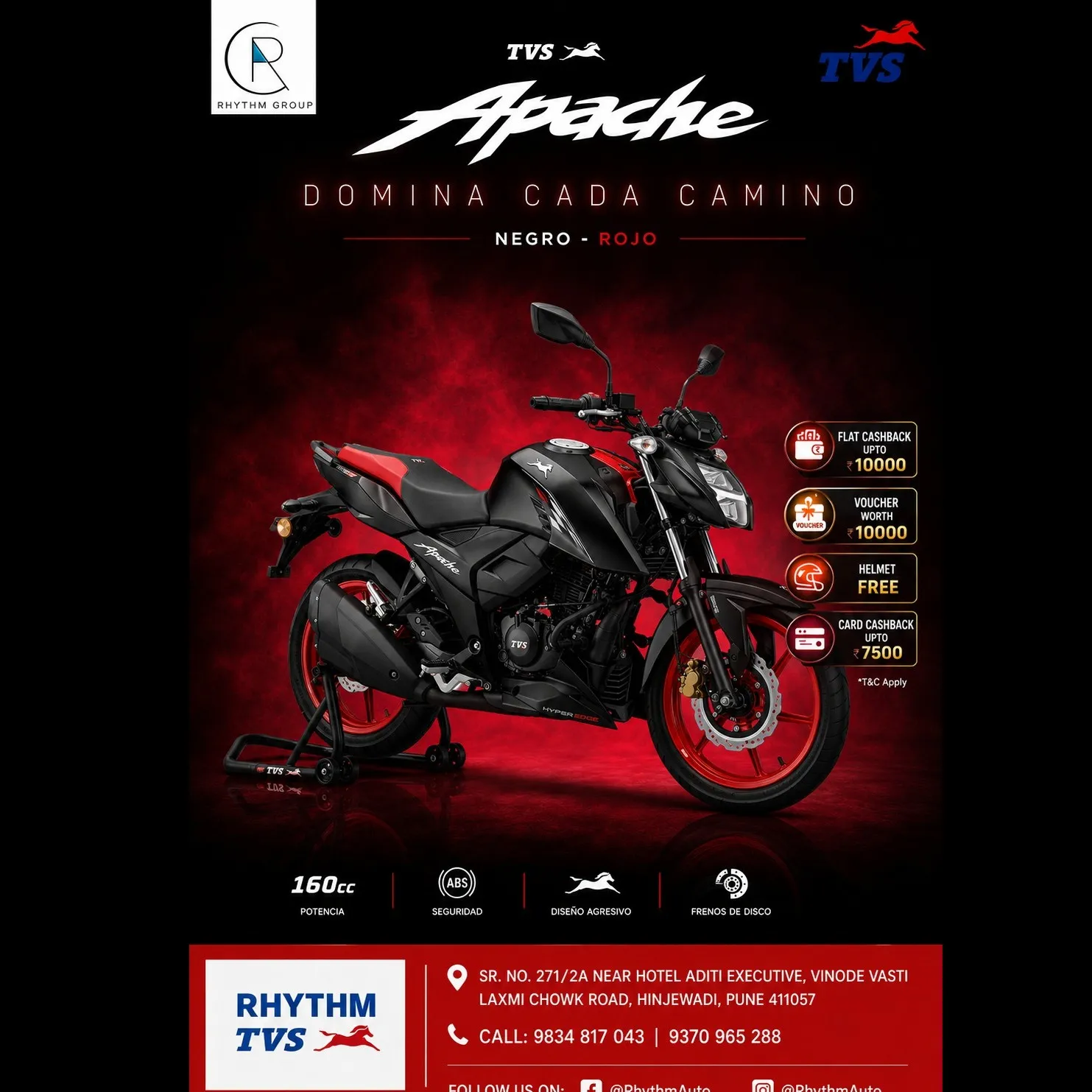 Experience the thrill of performance with the TVS Apache Series at Rhythm TVS, Hinjewadi. From the s...