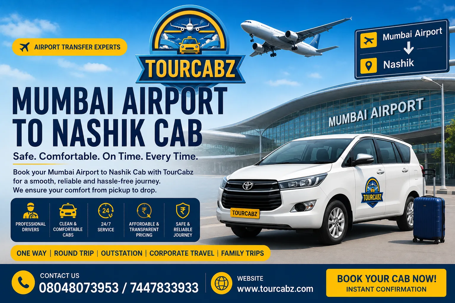 Mumbai Airport to Nashik Cab Service – Safe, Comfortable & Affordable | TourCabz