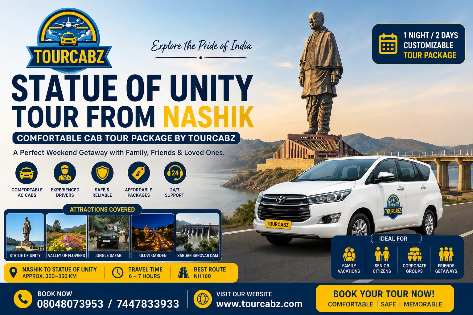 Statue of Unity Tour from Nashik – Comfortable Cab Package by TourCabz