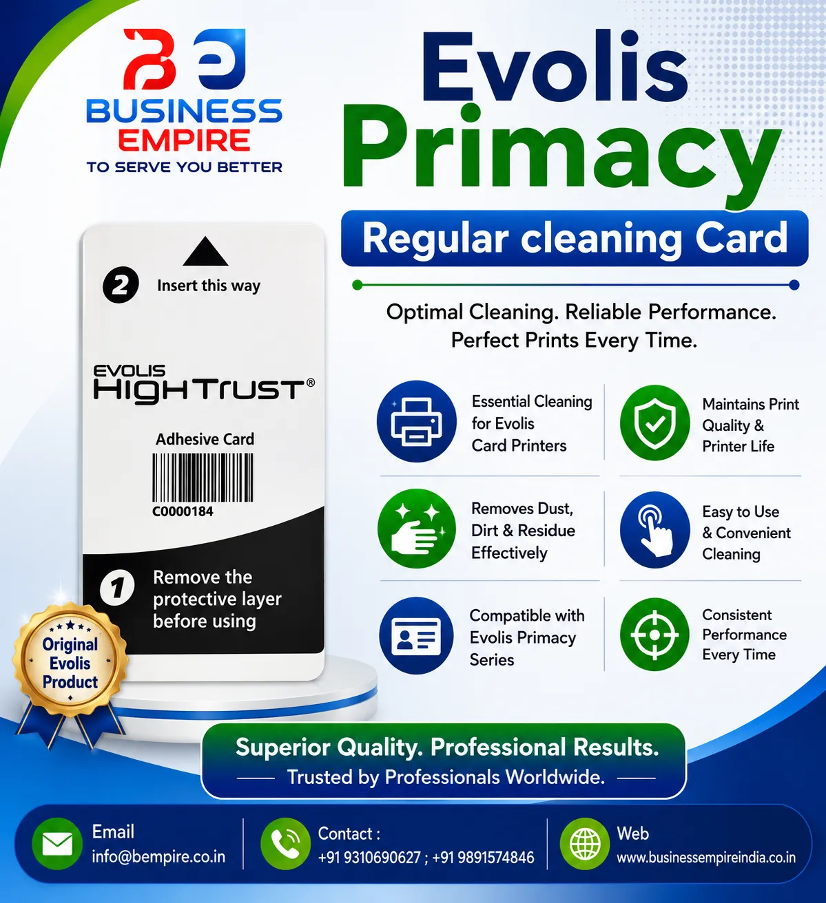 Evolis Primacy Regular Cleaning Card Supplier India | Original Evolis Printer Cleaning Kit |