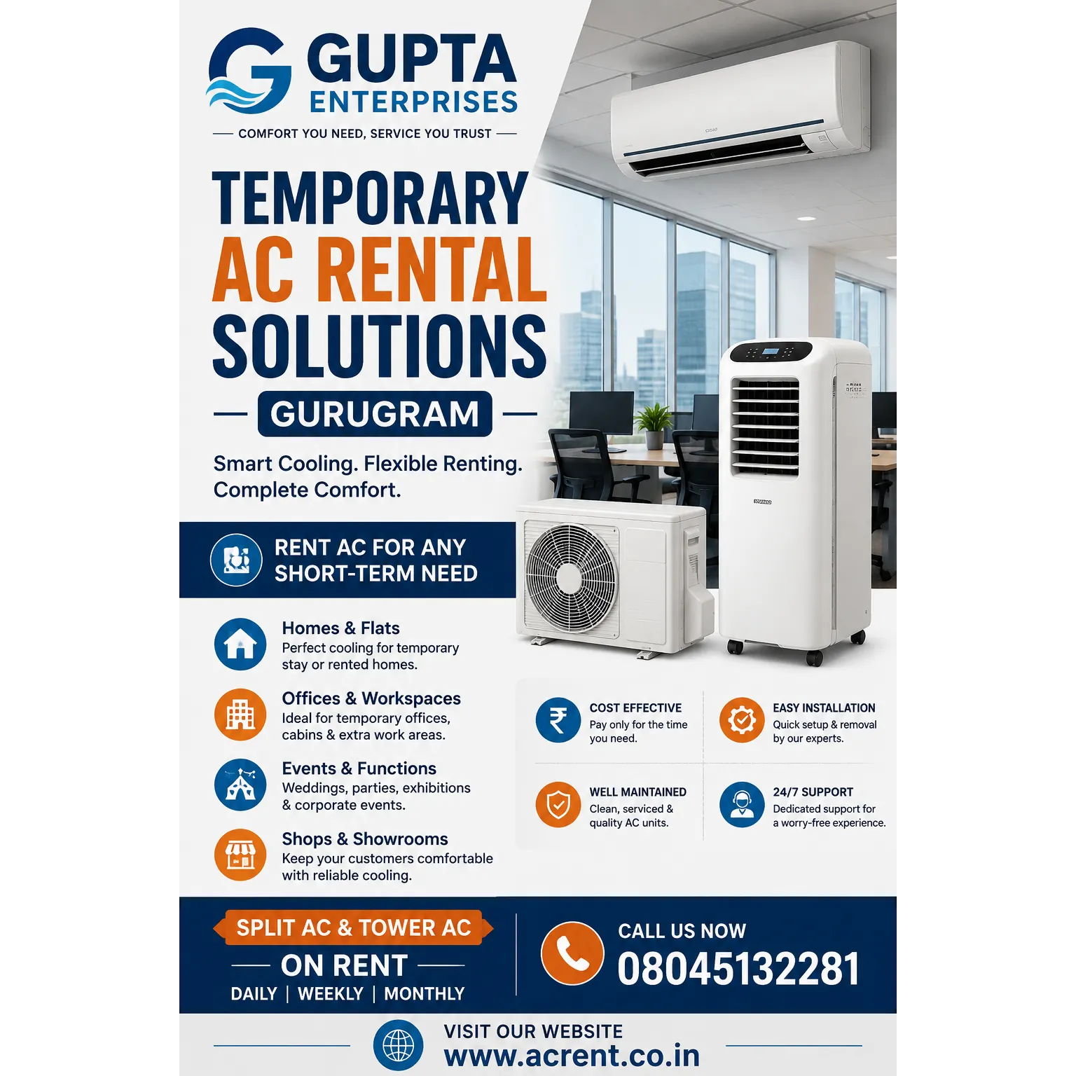 Temporary AC Rental Solutions Gurugram | Gupta Enterprises