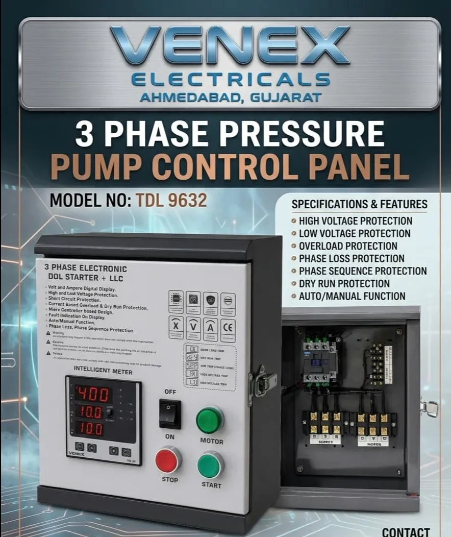 {VENEX THREE PHASE PRESSURE PUMP CONTROL PANEL} Manufacturer in India