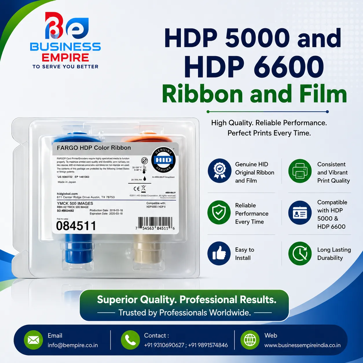 084511 Fargo Ribbon for HDP5000e & HDP6600 PVC ID Card Printer | Original Ribbon & Retransfer Film