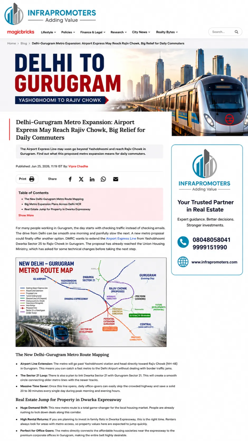 The proposed Delhi-Gurgaon Metro Expansion: Airport Express May Reach Rajiv Chowk