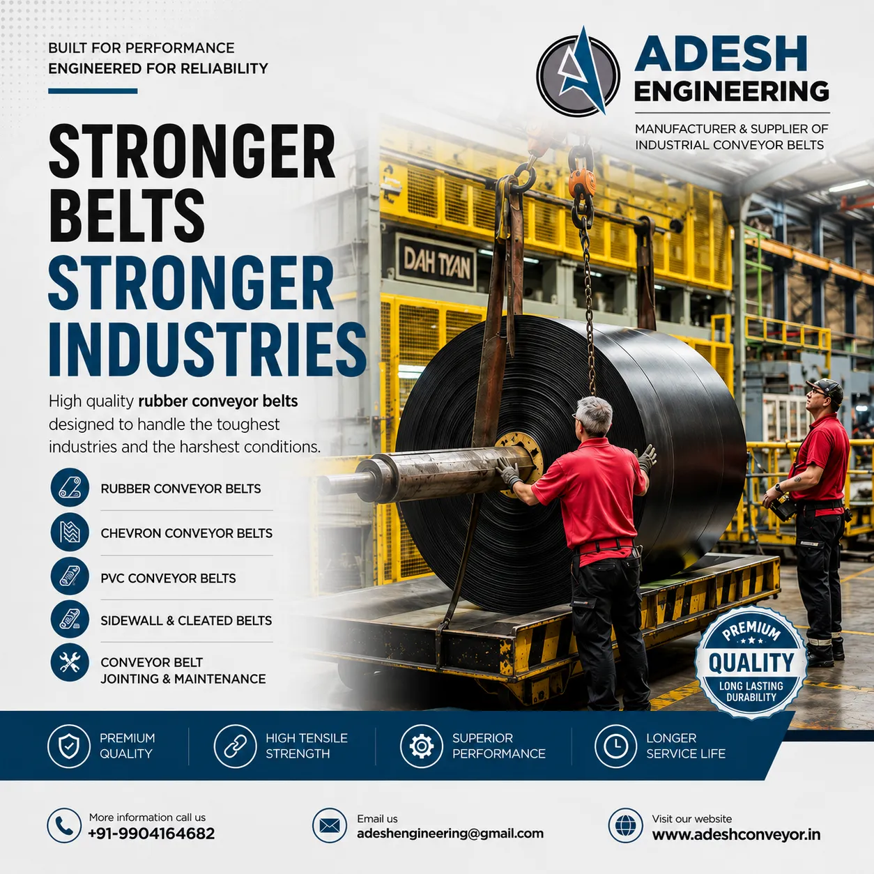ADESH ENGINEERING, a fastest growing conveyor belt manufacturer and supplier in India. Heavy duty co...