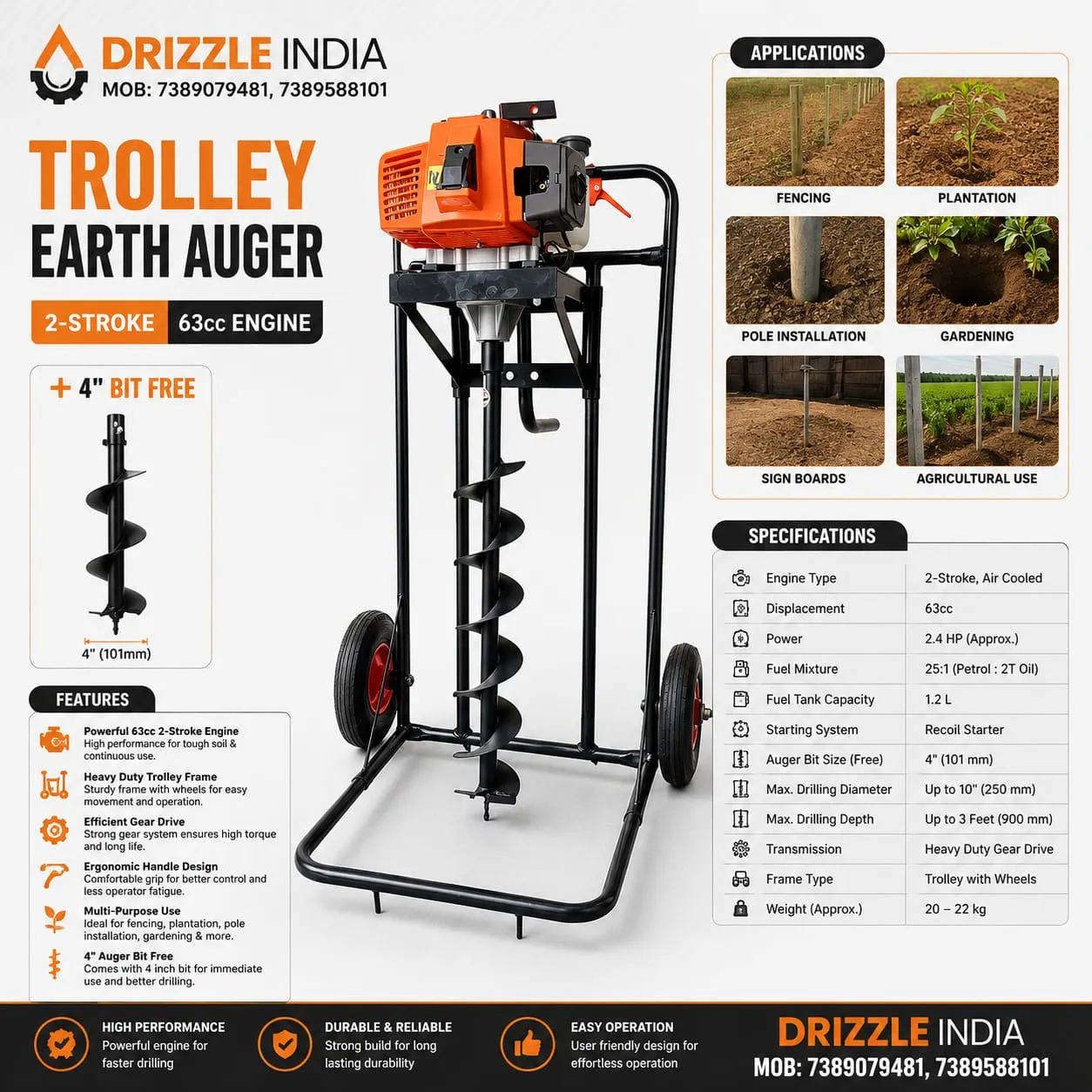 Trolley Earth auger Drizzle India