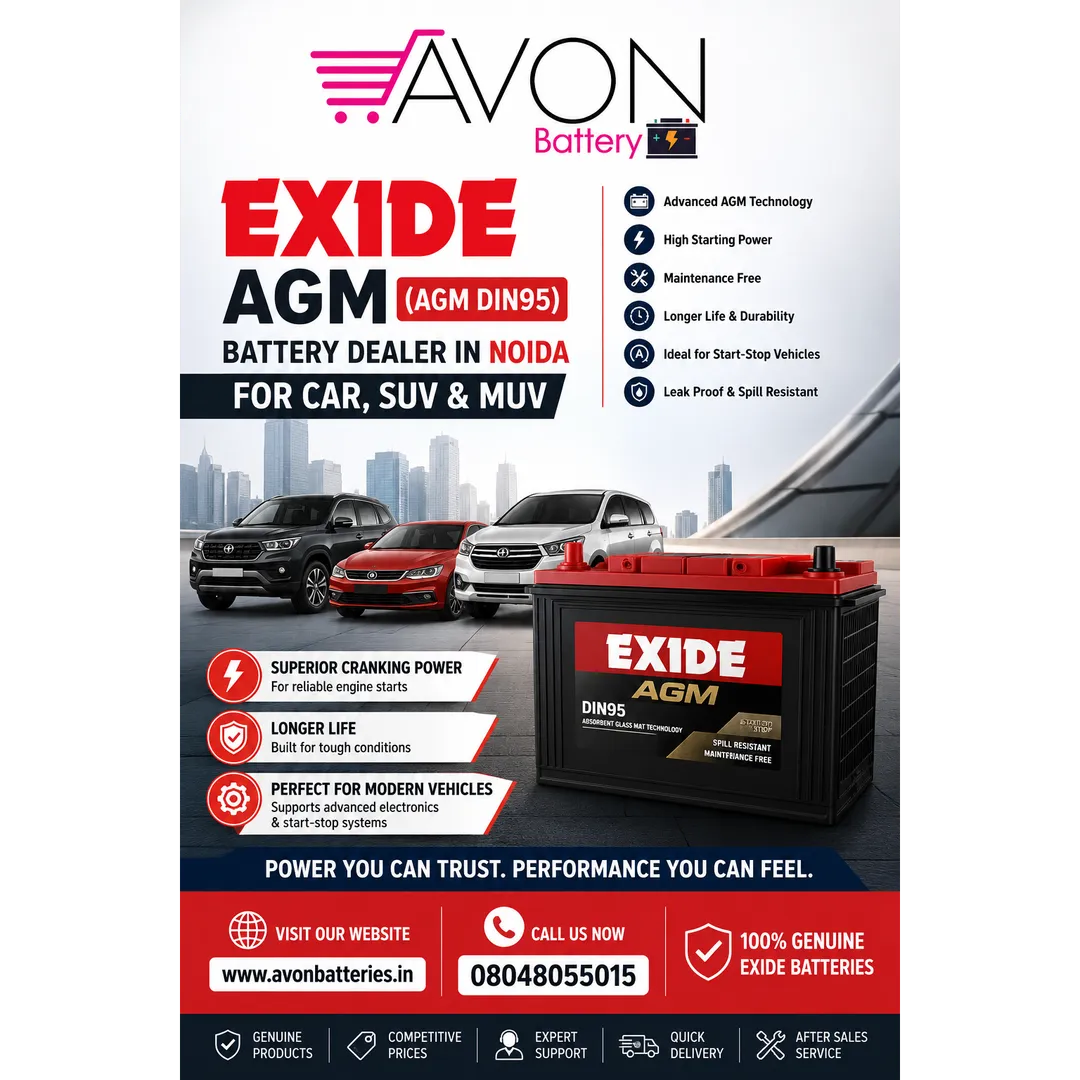 Avon Battery | EXIDE AGM (AGM DIN95) Battery Dealer in Noida for Car, SUV & MUV