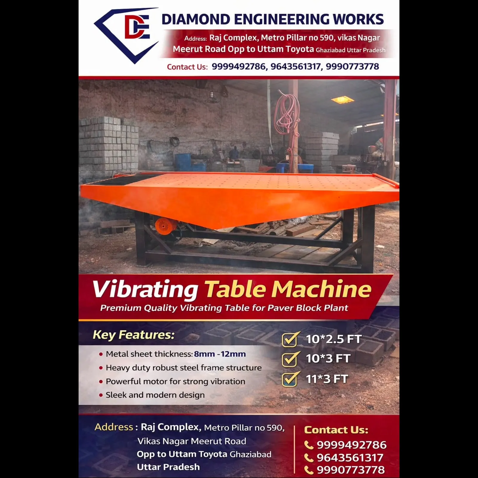 Paver Block Vibration Table Machine Manufacturer in Ghaziabad | Diamond Engineering Works