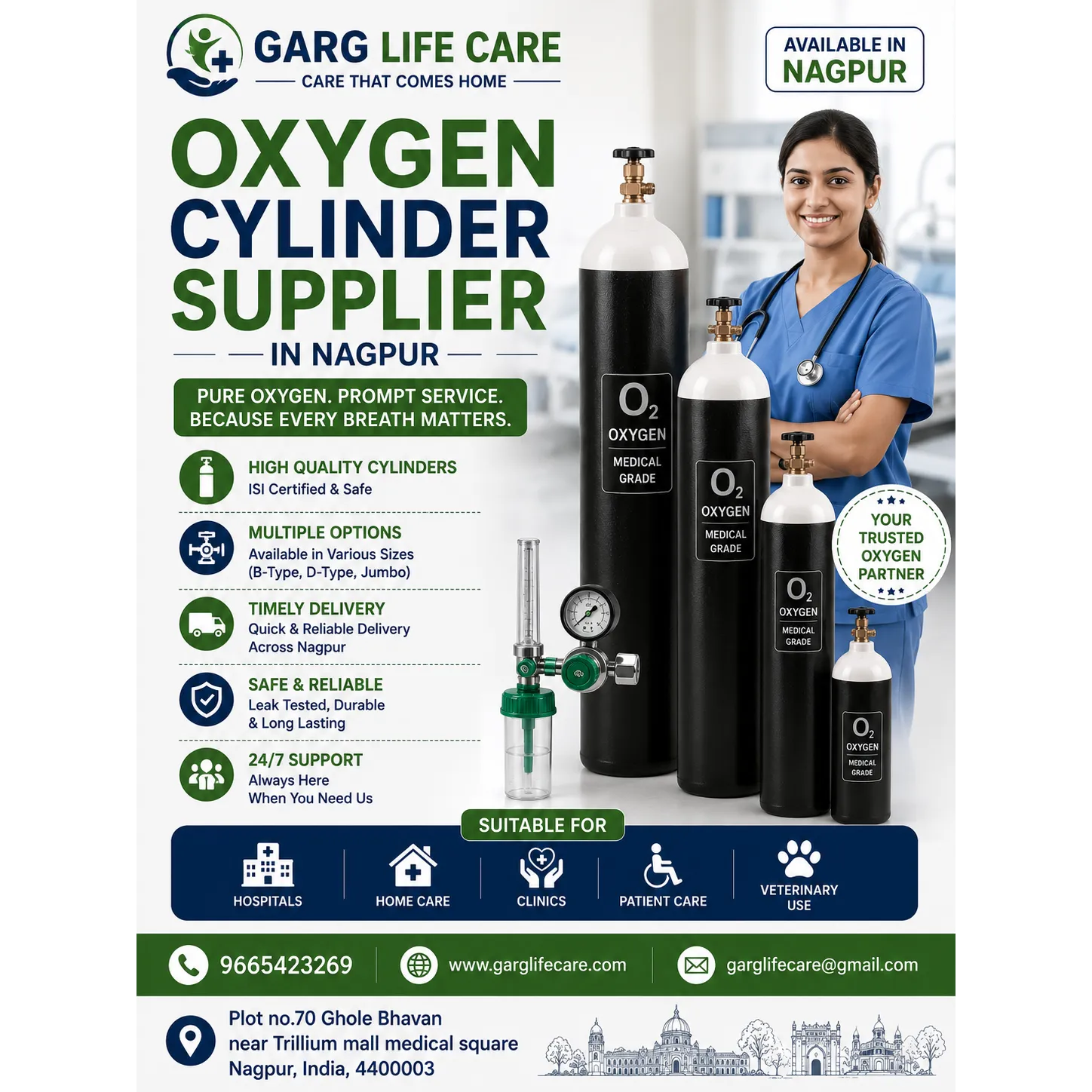 Oxygen Cylinder with Flowmeter in GARG LIFE CARE NAGPUR