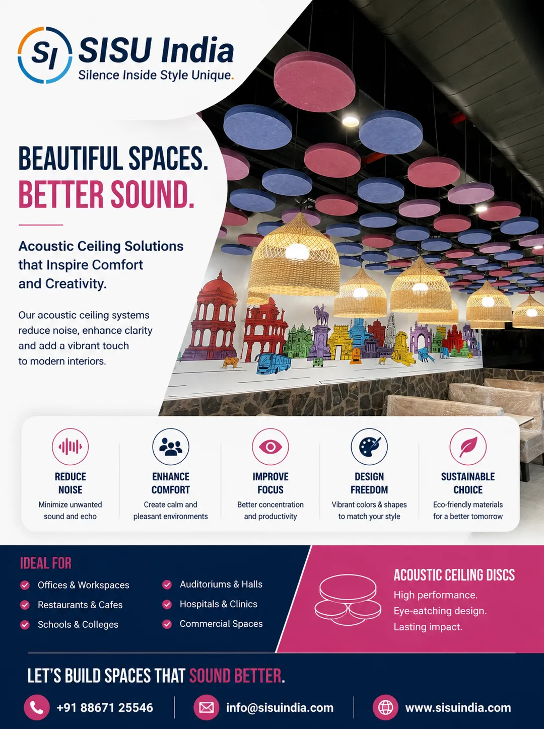Acoustic Ceiling Discs for Offices, Restaurants & Commercial Interiors | SISU India