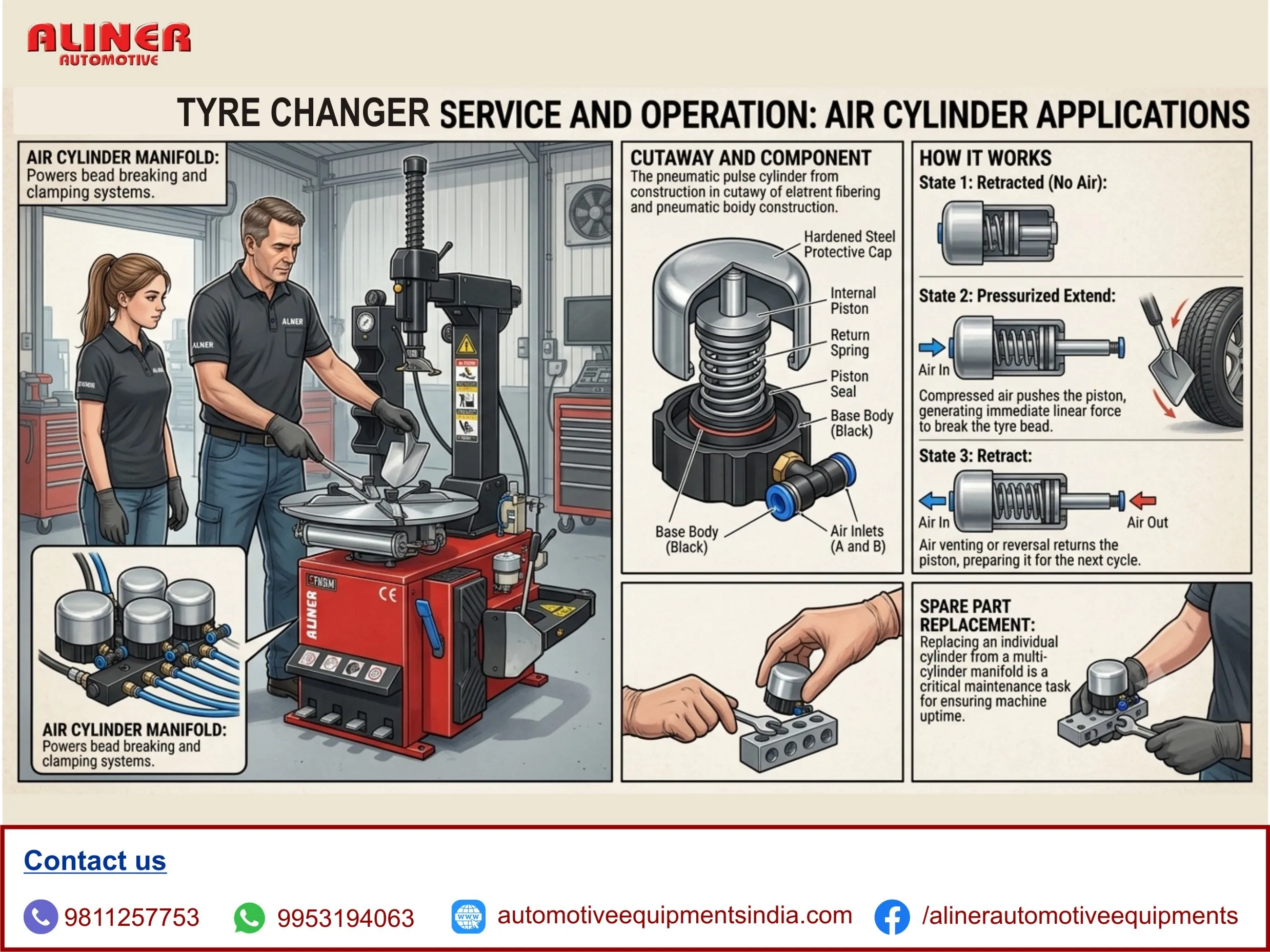 Aircylinder, Tyrechanger Aircylinder, Sparepartsoftyrechanger, Tyrechanger, Tyrechangermachine