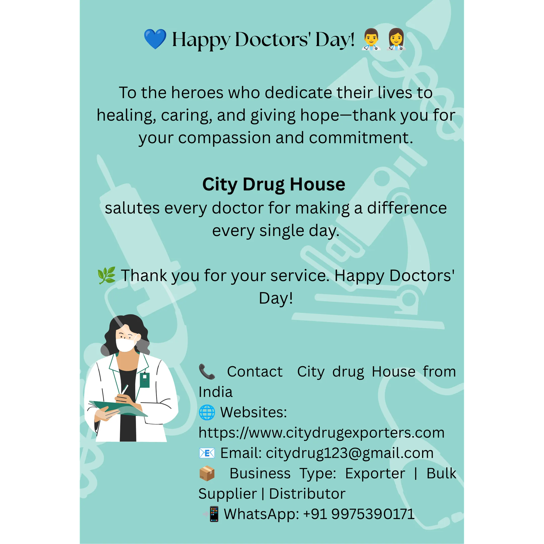 Happy Doctors Day to Washington, USA, Zimbabwe, New zealand |City Drug Exporters INDIA