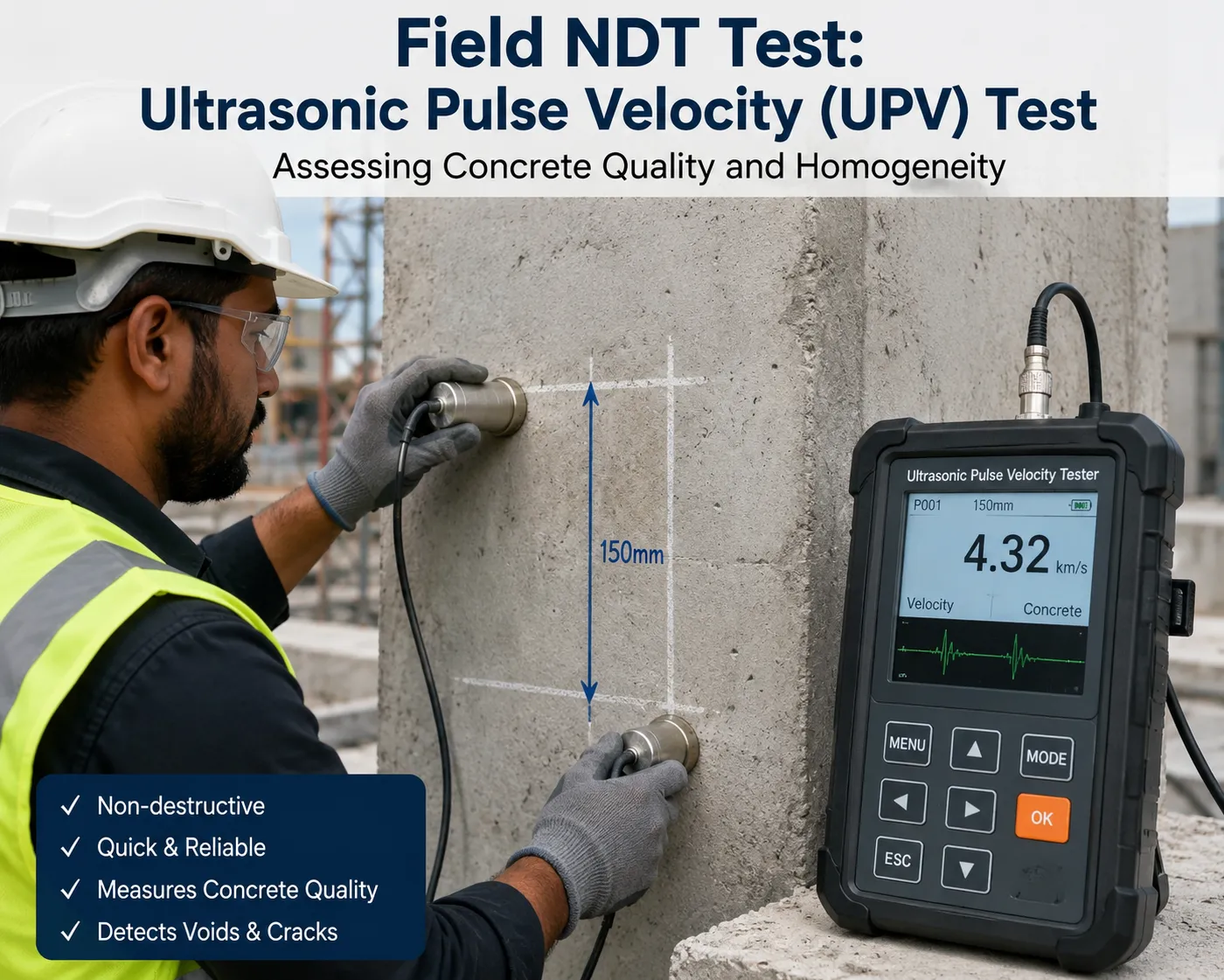 Field NDT Test: Ultrasonic Pulse Velocity (UPV) Test in Nagpur for Concrete Quality Analysis