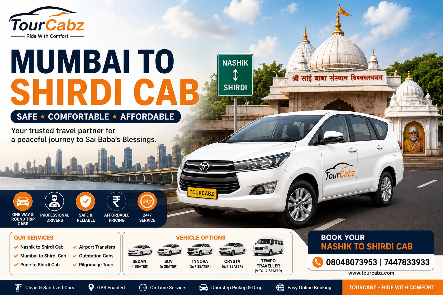 Mumbai to Shirdi Cab | Affordable Taxi Service | TourCabz