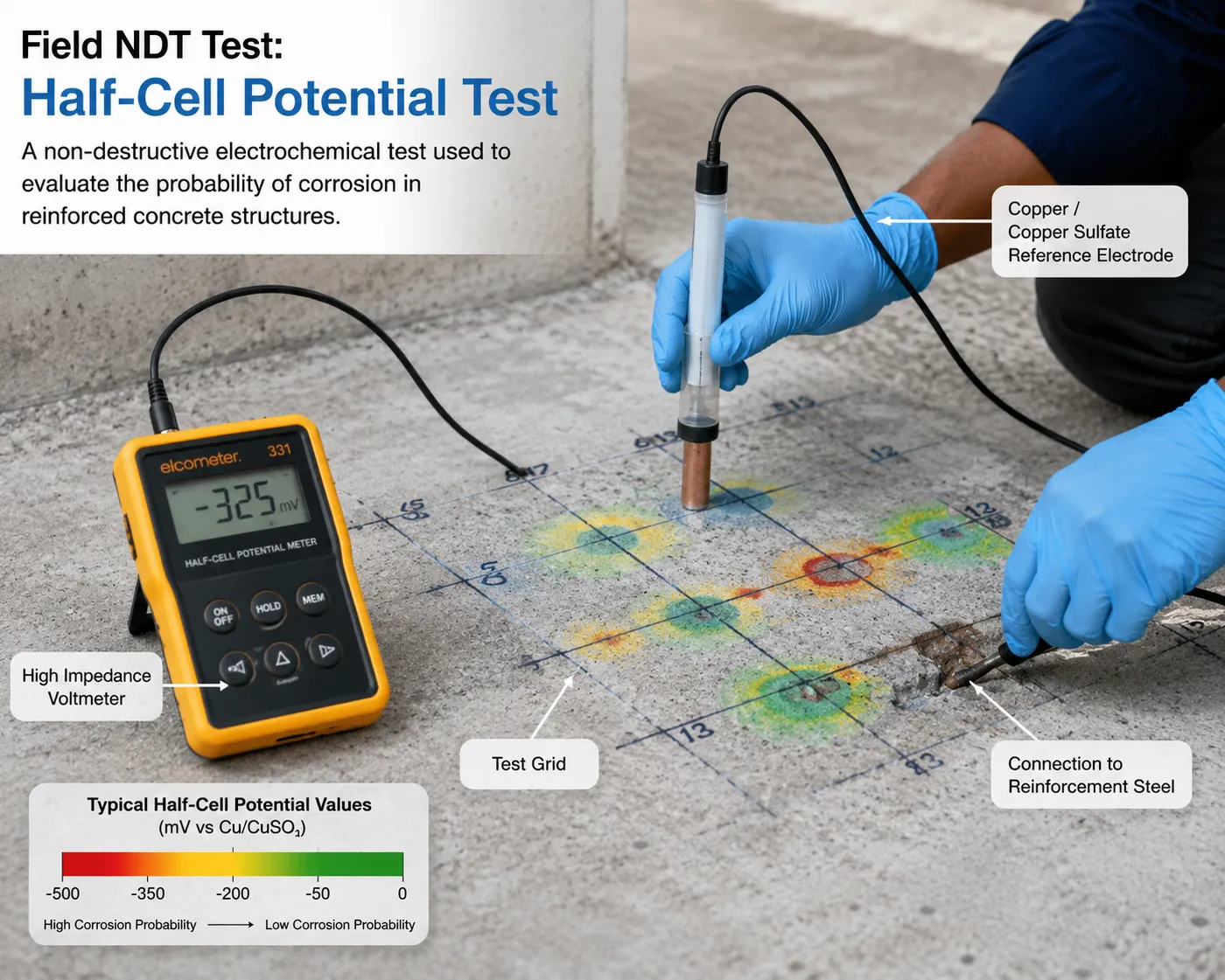Field NDT Test: Half-Cell Potential Test in Nagpur for Reinforcement Corrosion Detection