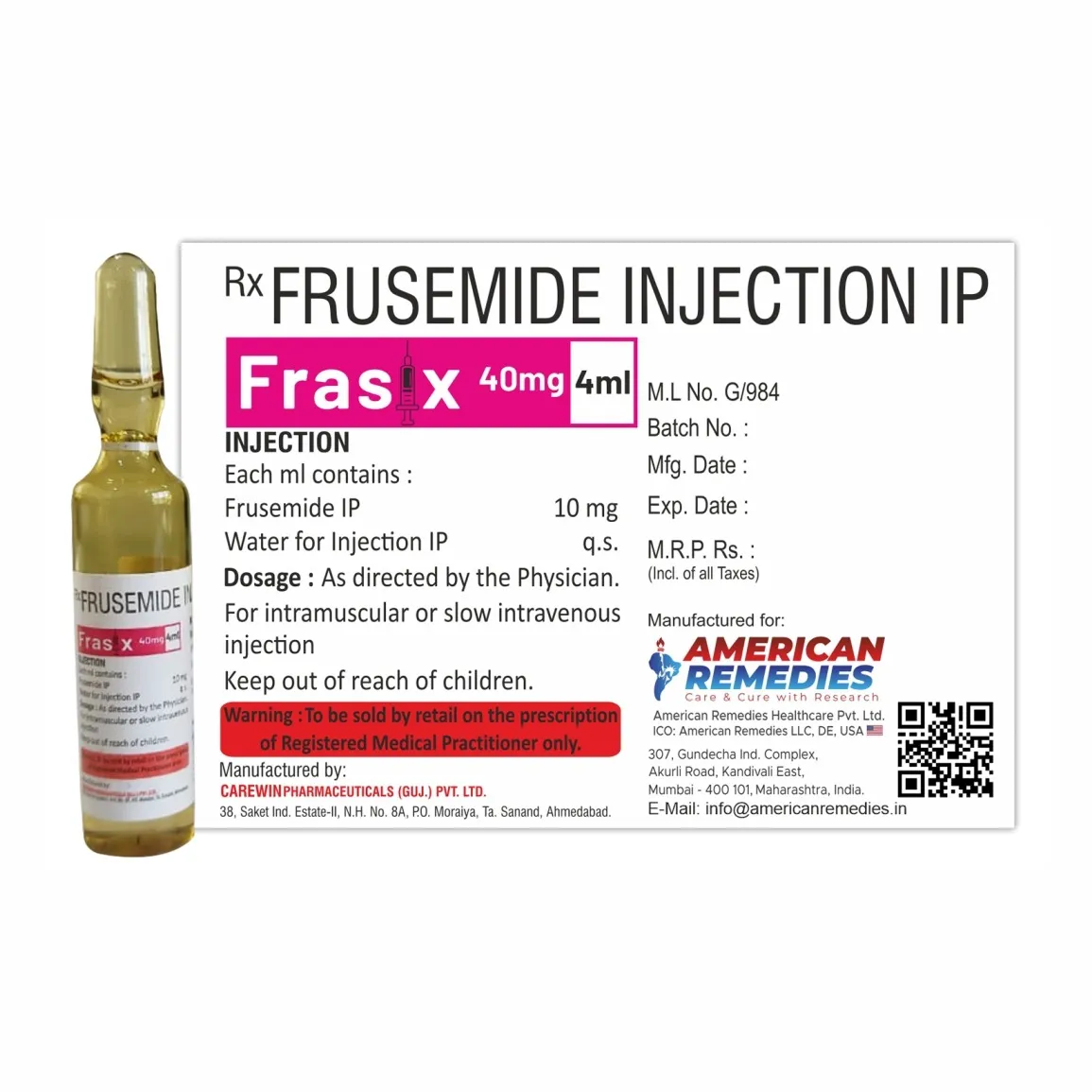 Frasix 40 Injection Exporter to Washington, USA, Zimbabwe, New zealand |City Drug Exporters INDIA