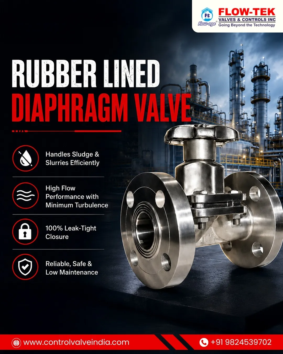 Rubber Lined Diaphragm Valve Manufacturer in Ahemedabad | Flow-Tek Valves & Controls Inc