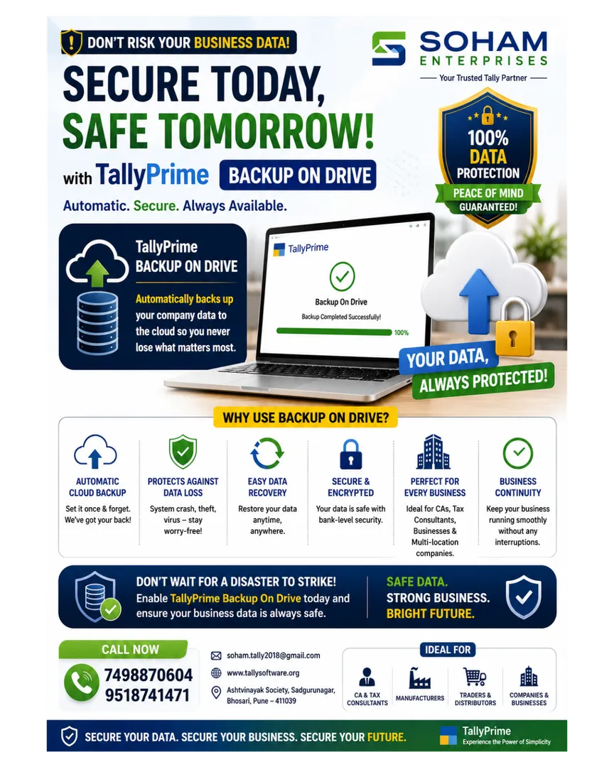 Secure Your Tally Data with Backup on Drive – TallyPrime Feature
Never lose your valuable business d...