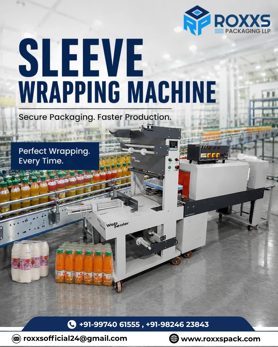 Smart Sleeve Wrapping Machine Manufacturer in Ahmedabad | ROXXS Packaging LLP