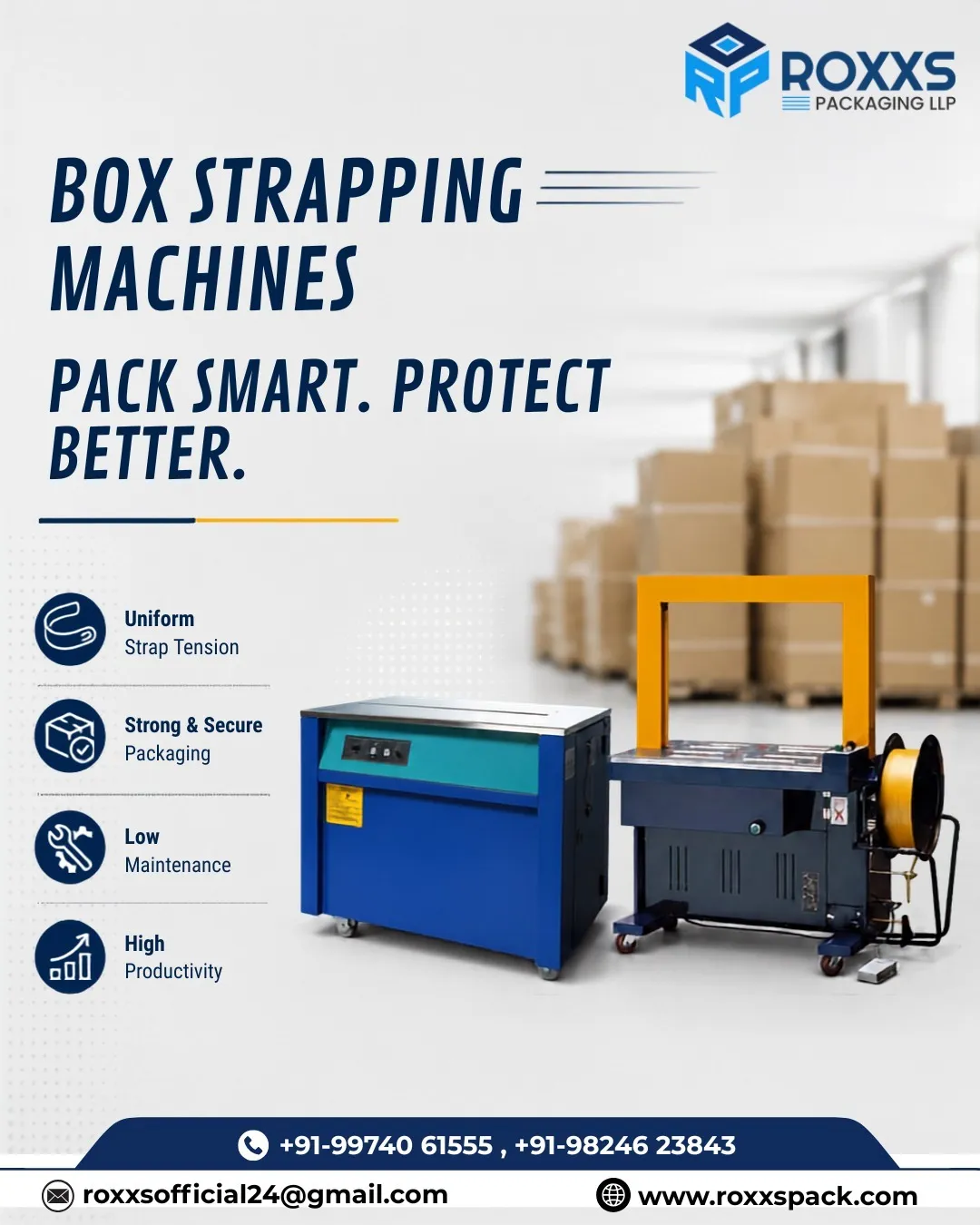 Box Strapping Machine Manufacturer in Ahmedabad | ROXXS Packaging LLP