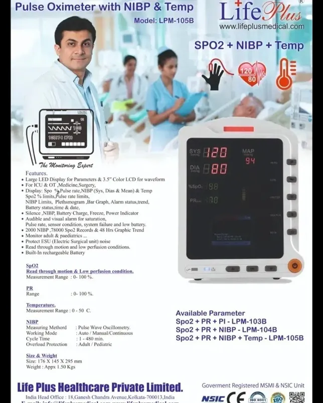 LifePlus LPM‑105B Pulse Oximeter with NIBP & Temperature Supplier In Pune
