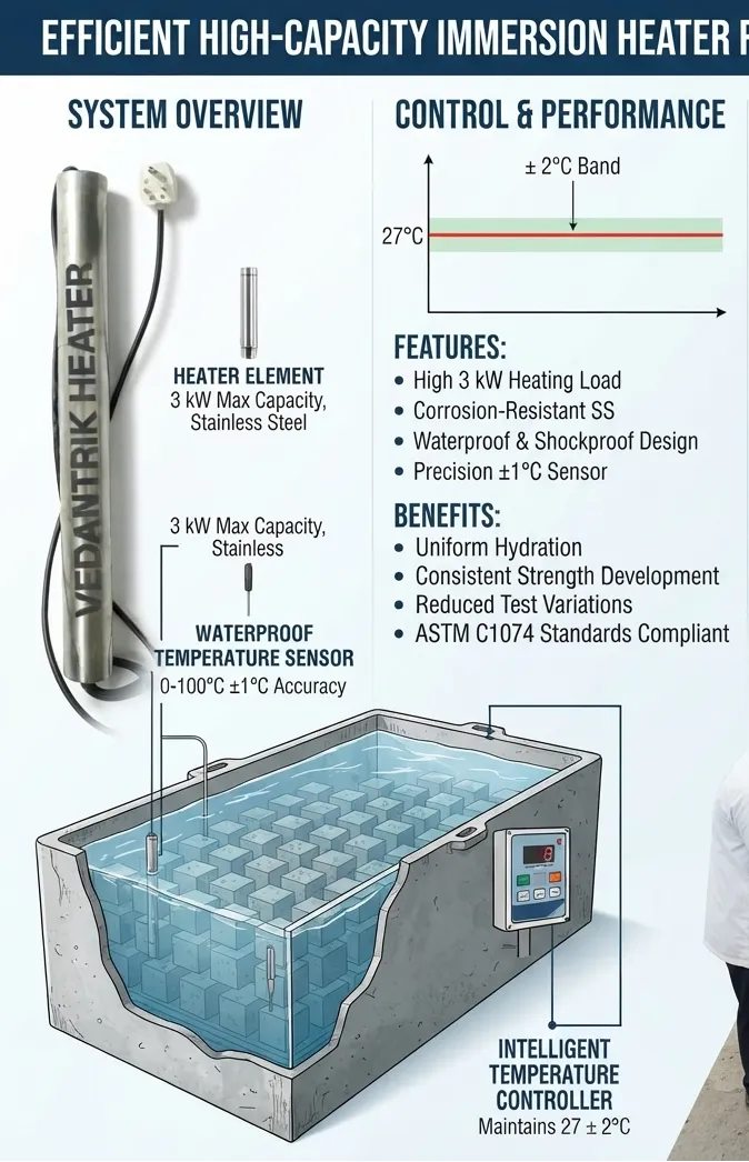 Efficient High-Capacity Immersion Heater for Consistent 27 ± 2°C Concrete Curing in India