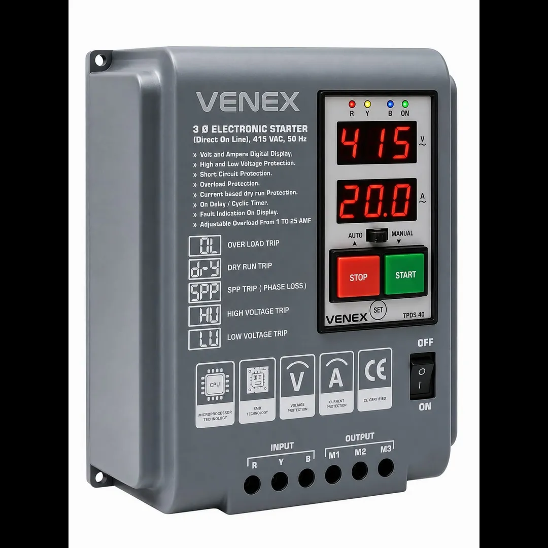 THREE PHASE DIGITAL DOL STARTER WITH SPP VER LOAD DRY RUN PROTETION