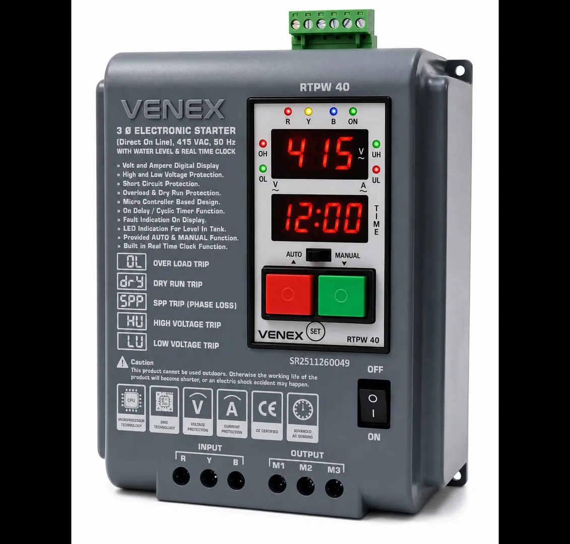 three phase DOL starter with water level controller and RTC timer