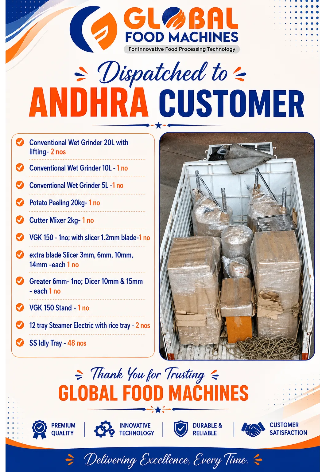 Food Processing Machines Dispatched to Andhra Customer