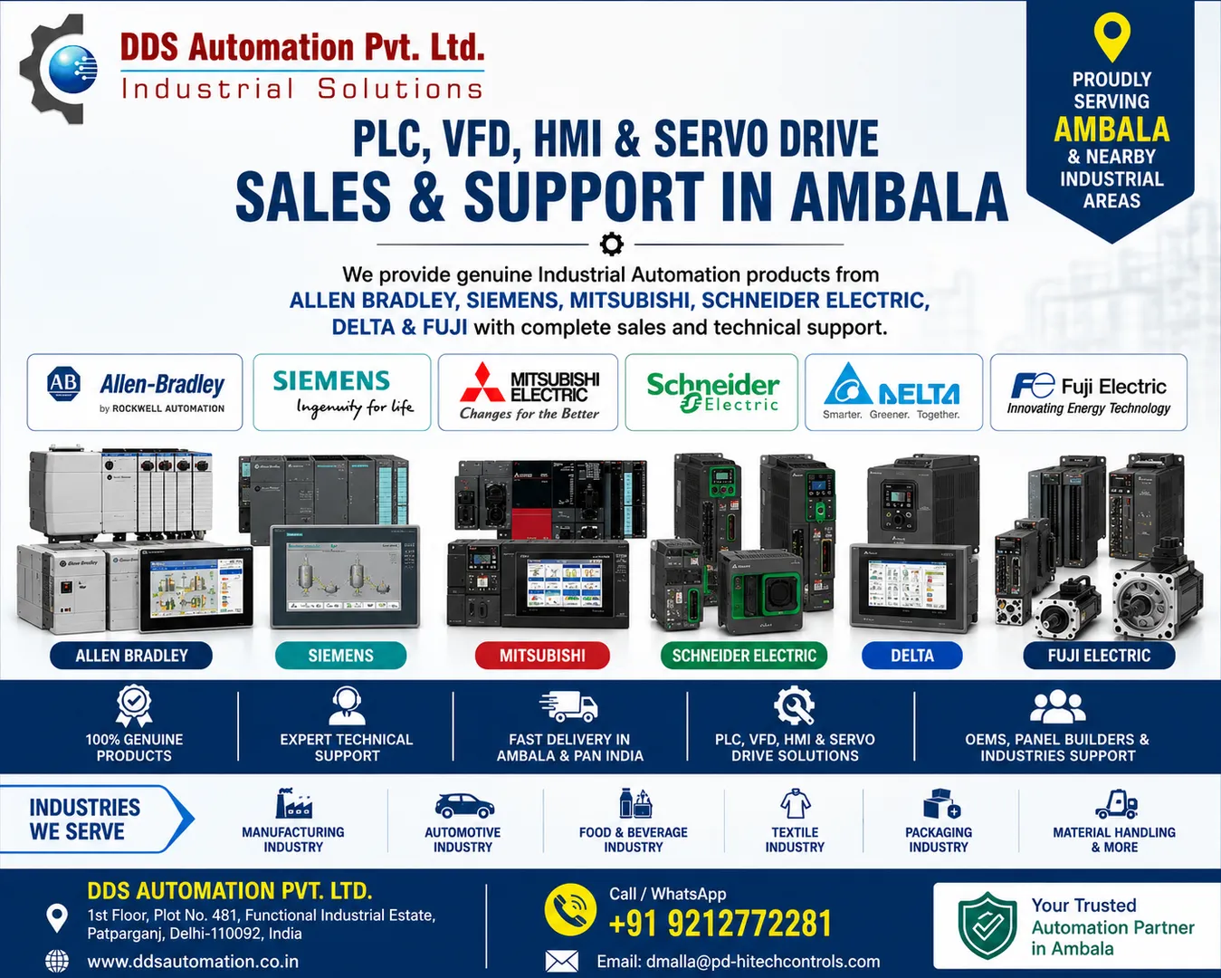 Allen-Bradley, Siemens, Mitsubishi, Schneider Electric, PLC, VFD, HMI, Servo Drive Sale Ambala