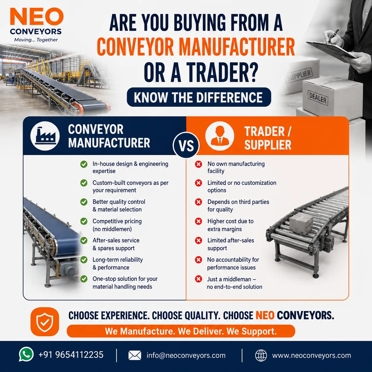 Are You Buying from a Conveyor Manufacturer or a Trader? Know the Difference | Neo conveyors
