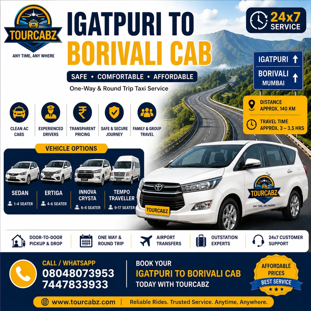 Igatpuri to Borivali Cab – Safe, Comfortable & Affordable Taxi Service