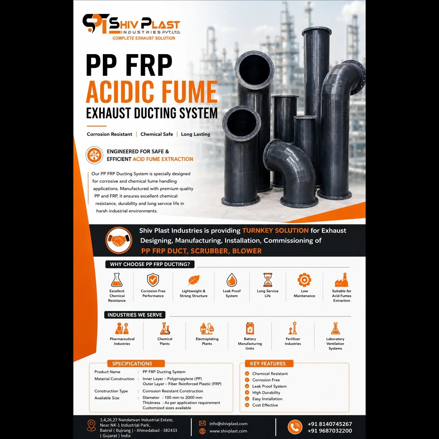 PP FRP ACIDIC FUME EXHAUST DUCTING SYSTEM