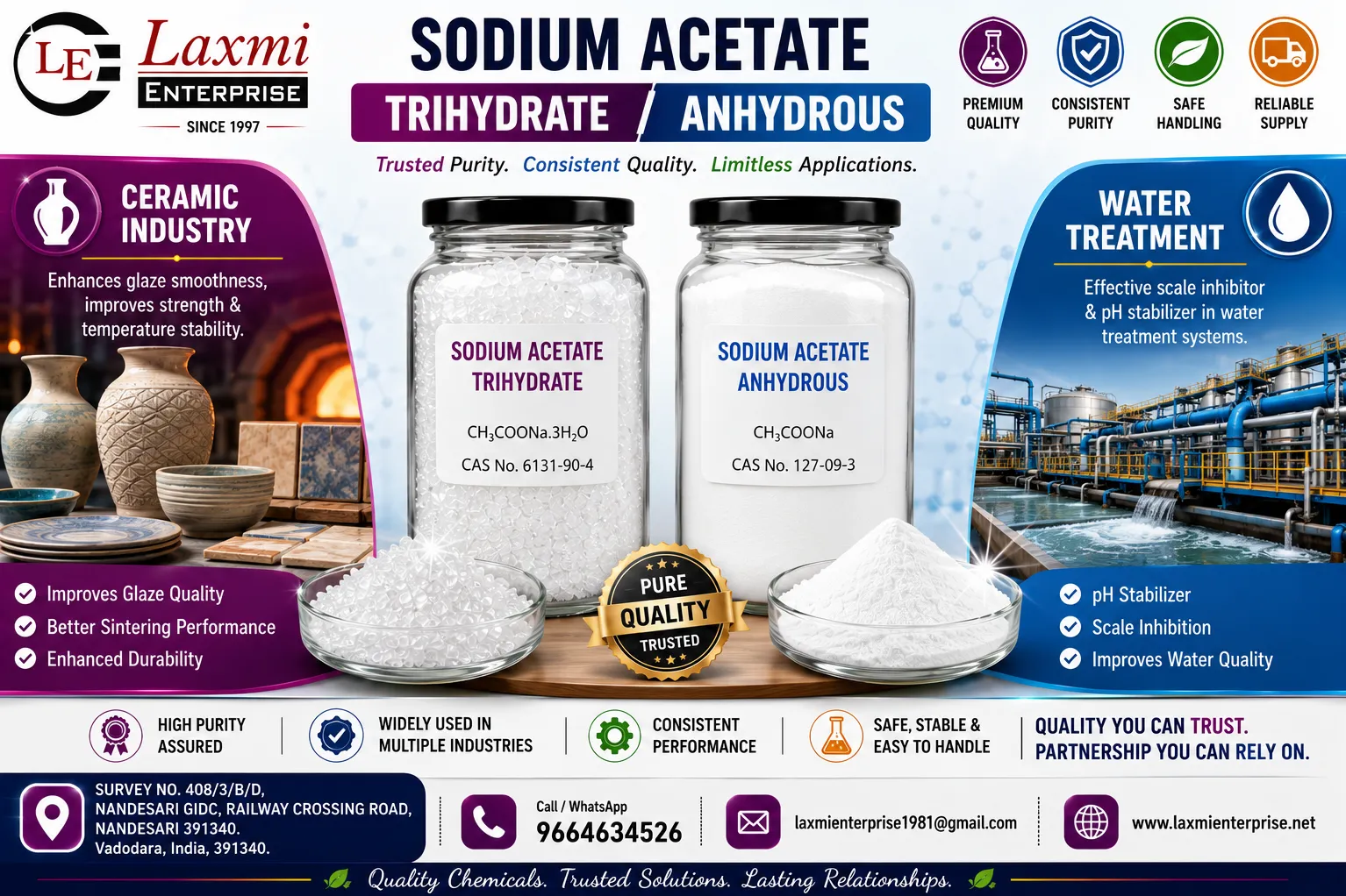 Sodium Acetate Trihydrate and Sodium Acetate Anhydrous for Manufacturing Quality Begins with the Rig