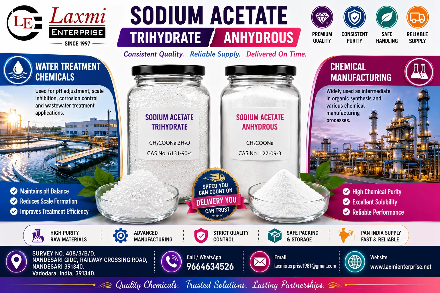 Sodium Acetate Trihydrate and Sodium Acetate Anhydrous for Industrial Chemical Formulation Building