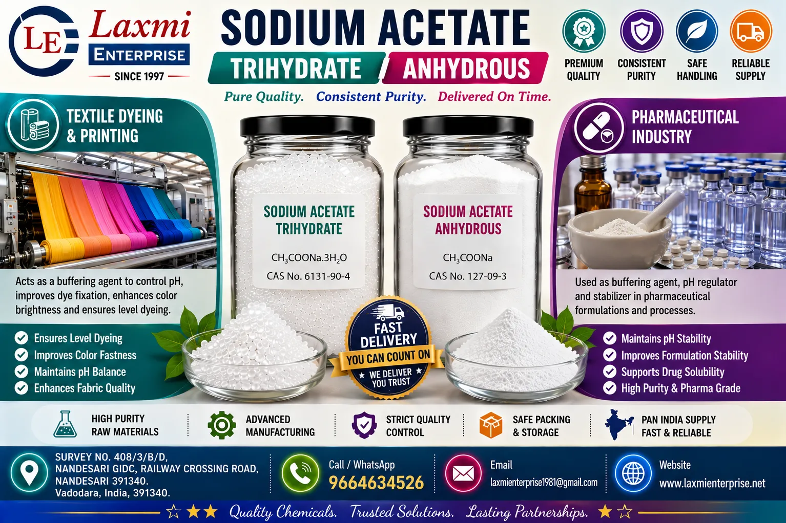 Sodium Acetate Trihydrate and Sodium Acetate Anhydrous Manufacturer for Contract Manufacturing