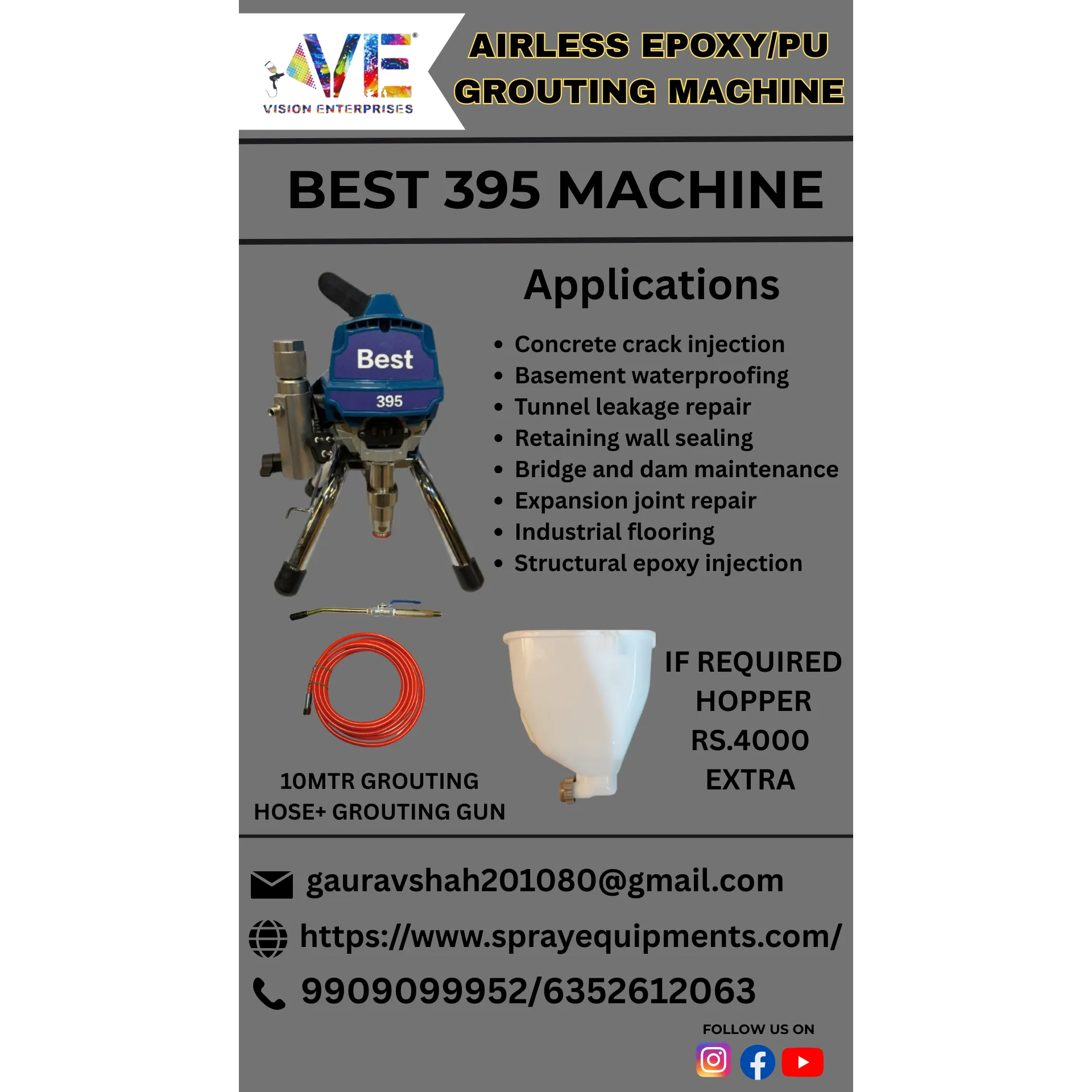 BEST 395 AIRLESS EPOXY / PU GROUTING MACHINE