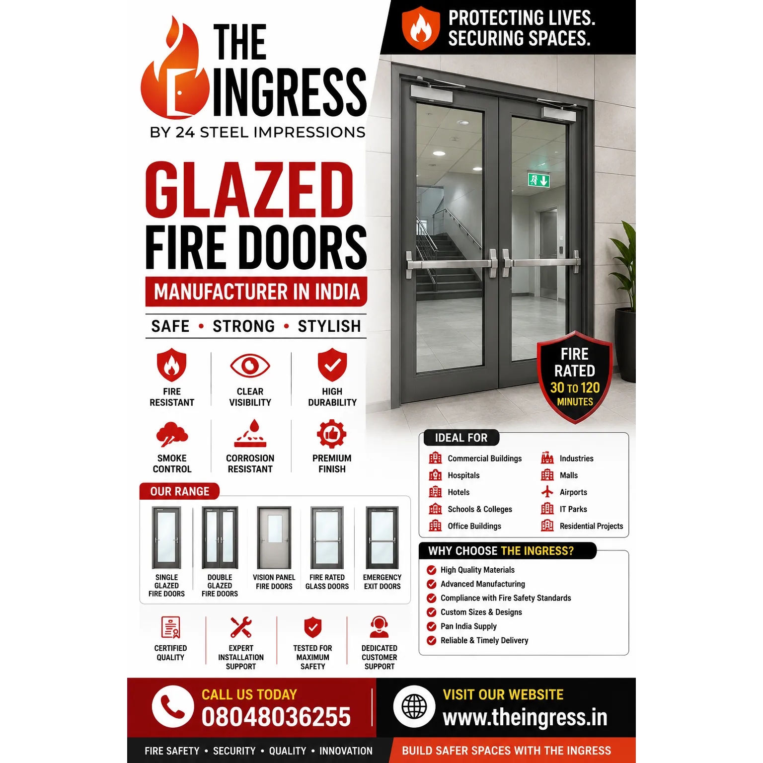 Glazed Fire Doors Manufacturer in India | Fire Rated Glass Doors | THE INGRESS