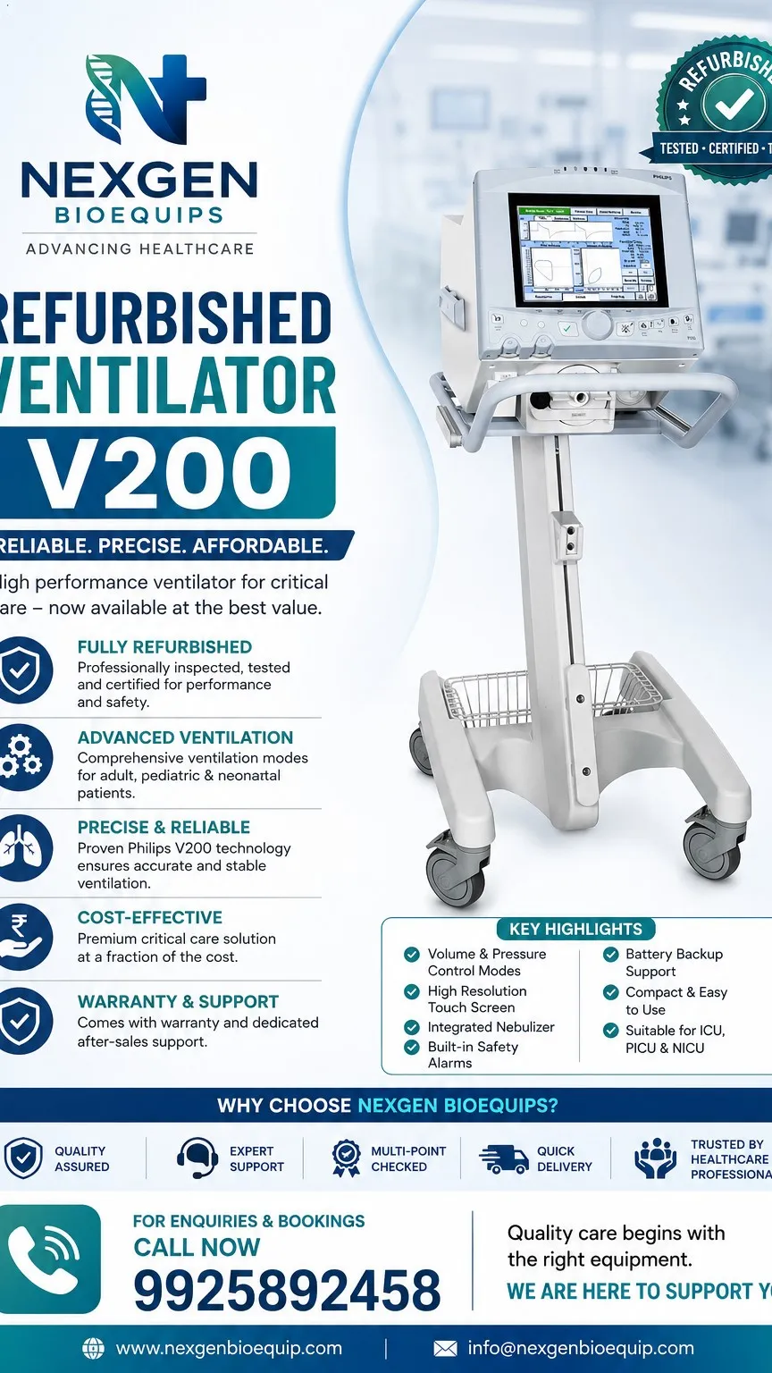 Refurbished v200 philips ventilator