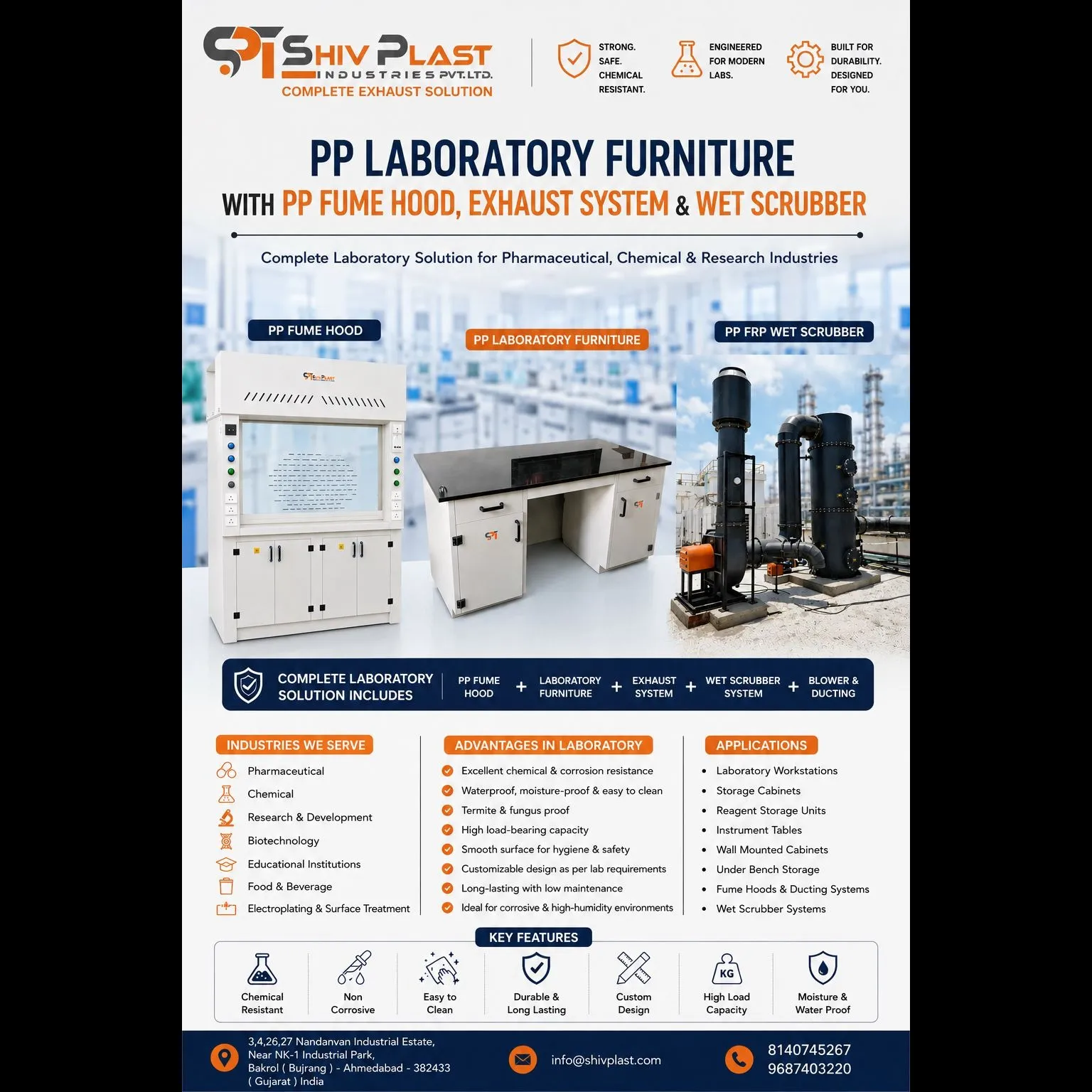 PP Laboratory Furniture with PP Fume Hood, Exhaust System & Wet Scrubber