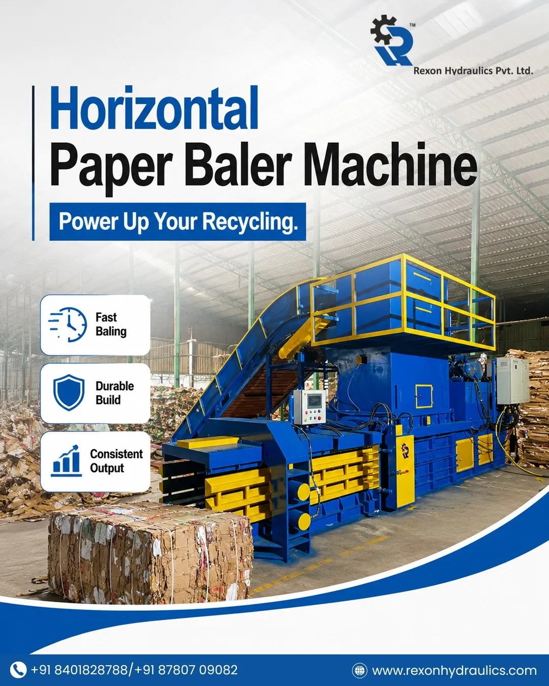 Horizontal Paper Baler Machine Dealer in Ahmedabad | Rexon Hydraulics Pvt. Ltd.