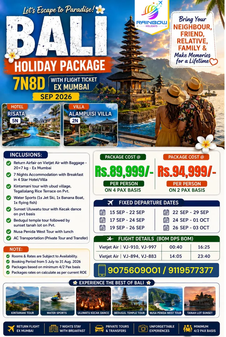 Bali 2026 Fixed Departures! Flights, Hotel & Tours Included. Limited Seats – Book Now!