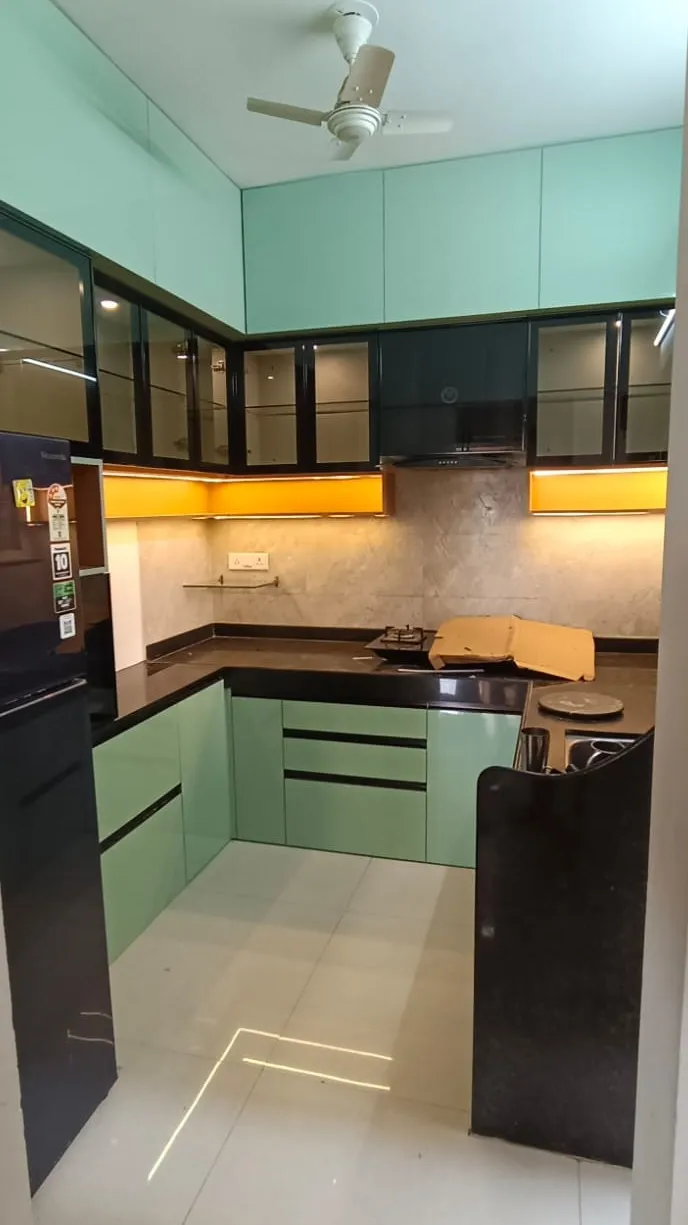 Modern L-Shape Kitchen with LED Lights - GKR Arcon, Punawale